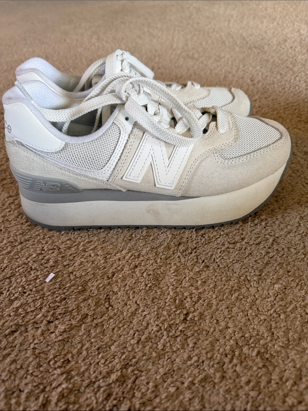 New Balance Off-White and Light Gray Platform Sneakers - Picture 3 of 6